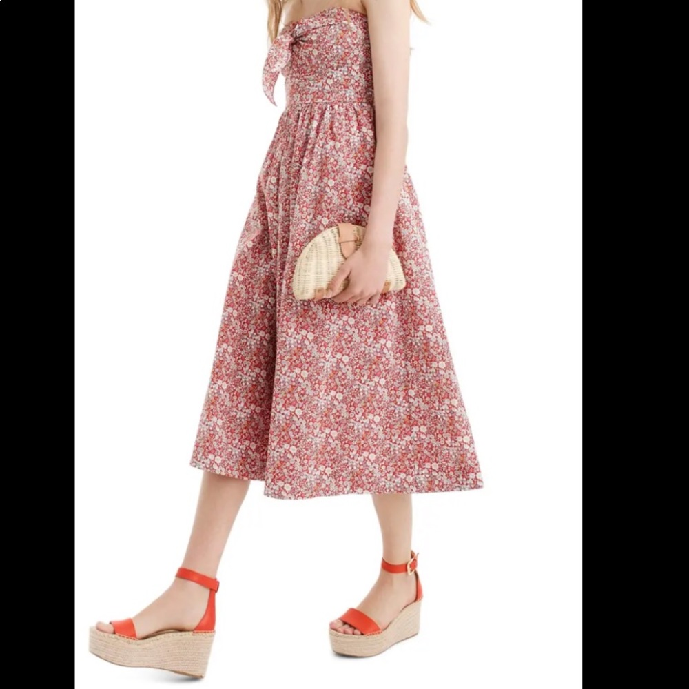 J. Crew Tea-length Red Floral Dress NWT